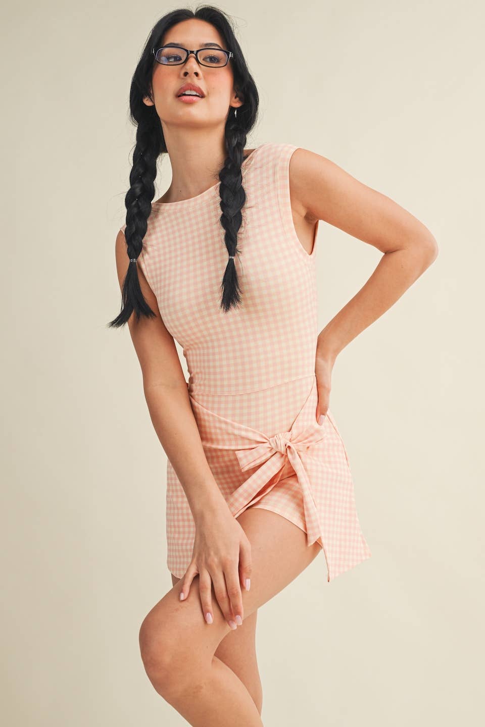 Gingham Front Wrap Tie Dress