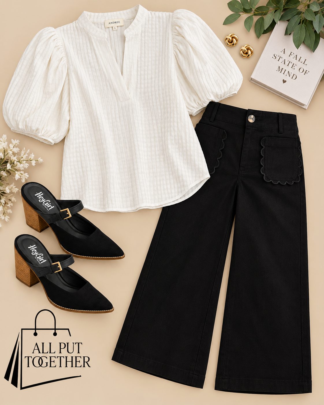 Textured Vneck Puff Sleeve Top