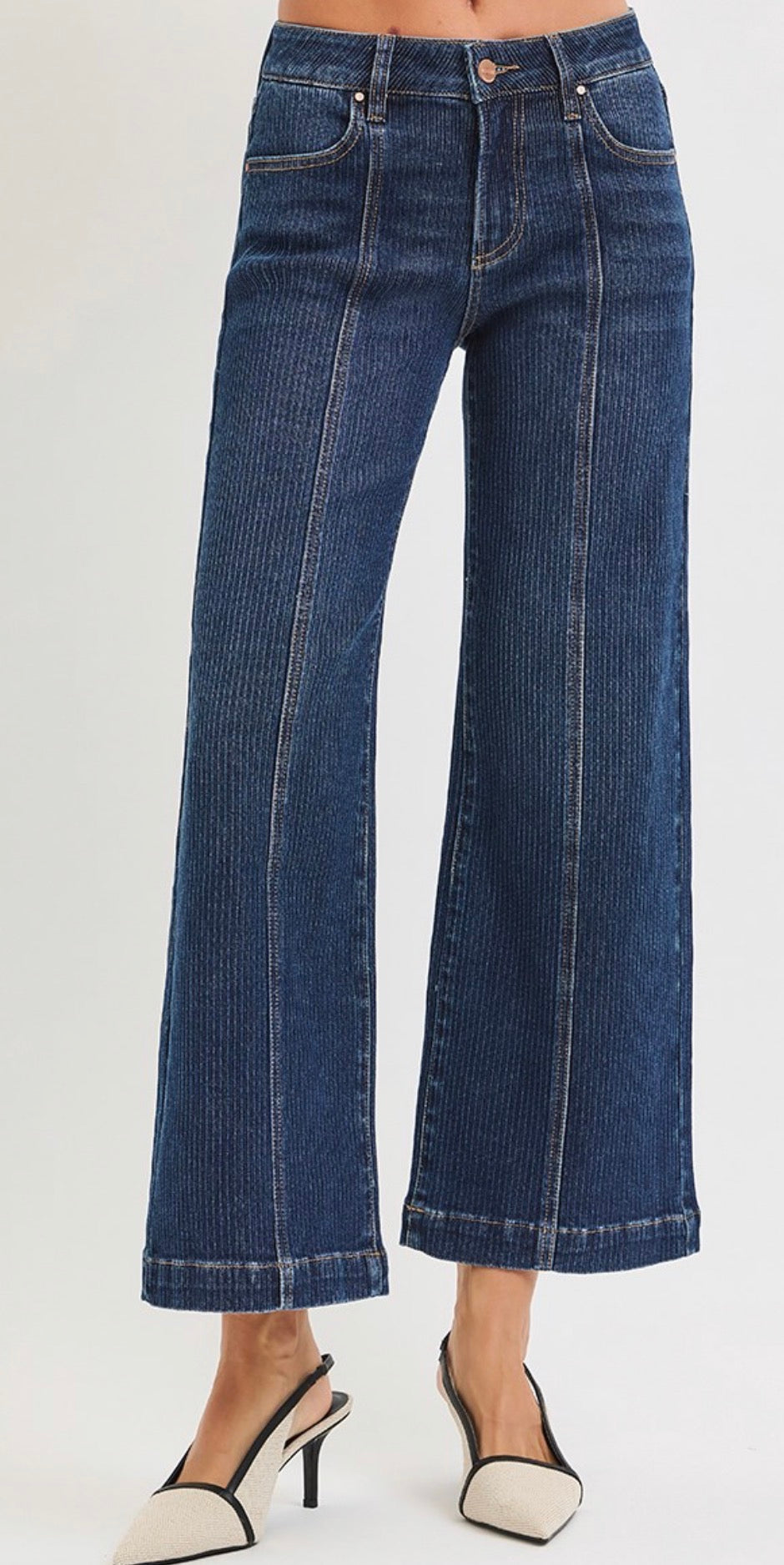 MID RISE CROP WIDE FRONT SEAMED DETAILED JEANS