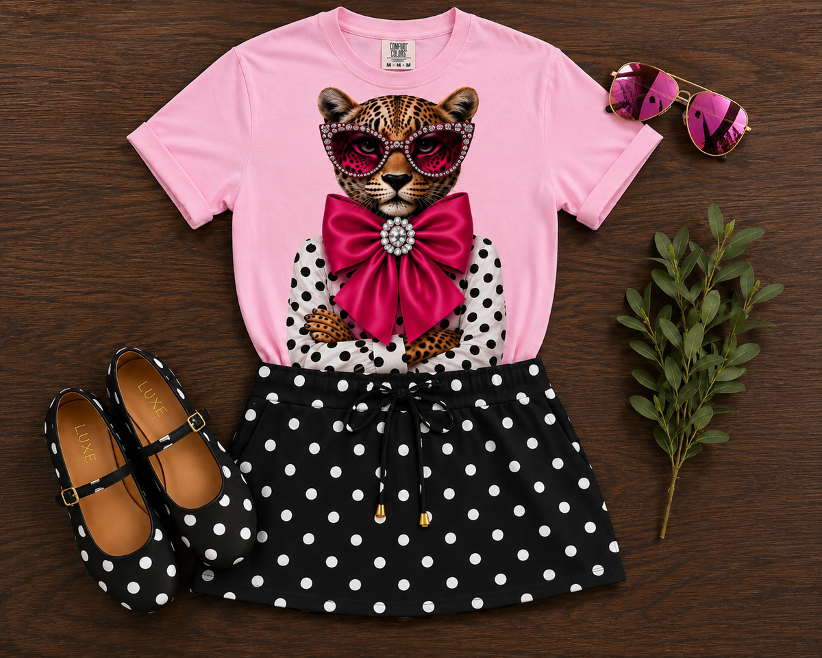 Jeweled Pink Bow Leopard Tee