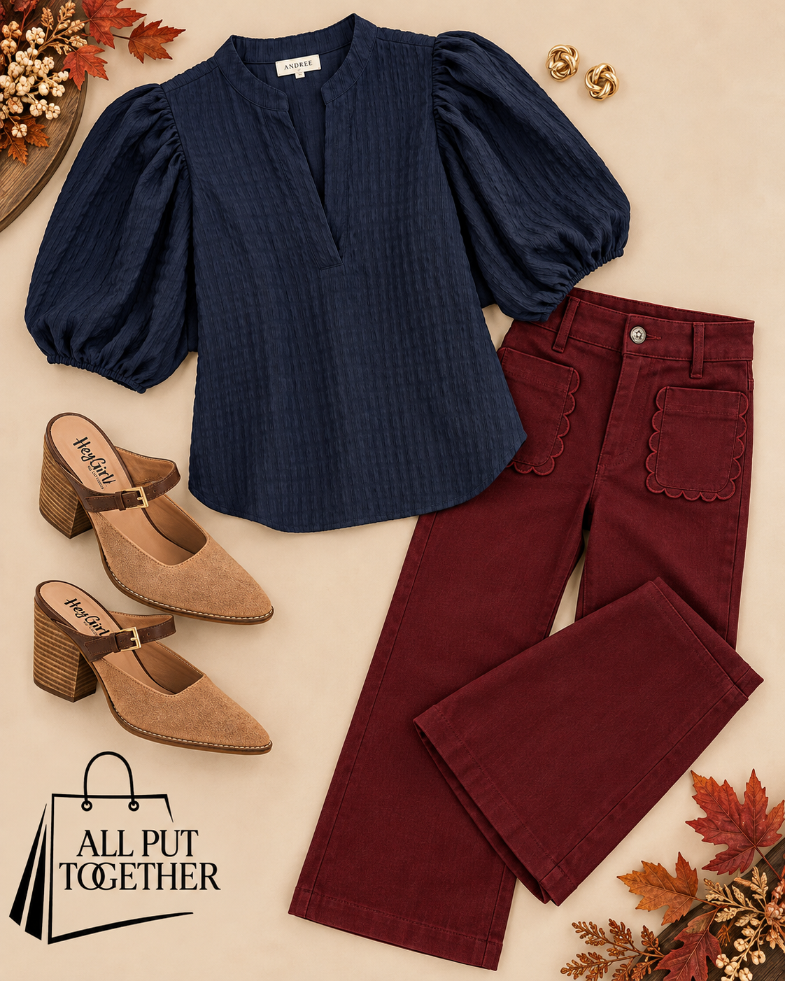 Textured Vneck Puff Sleeve Top