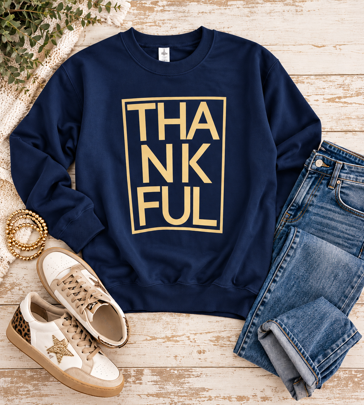 Thankful Block Letter Fleece Sweatshirt