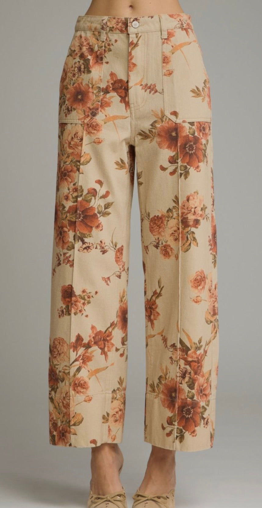 Taupe Floral Jeans