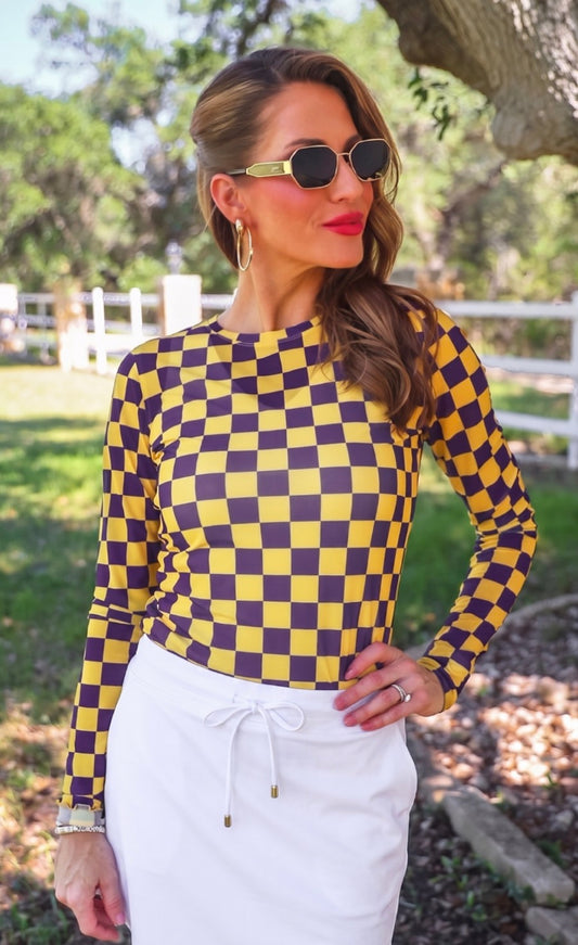 Purple & Yellow Checkered Mesh Top