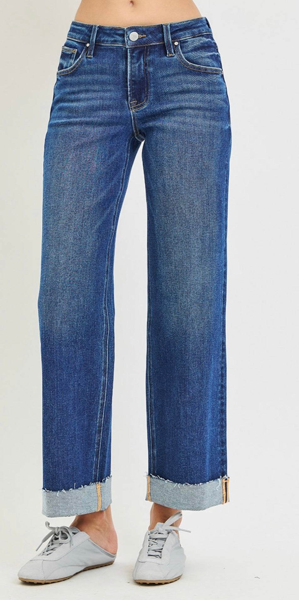 Tummy Control Raw Cuff Straight Jeans