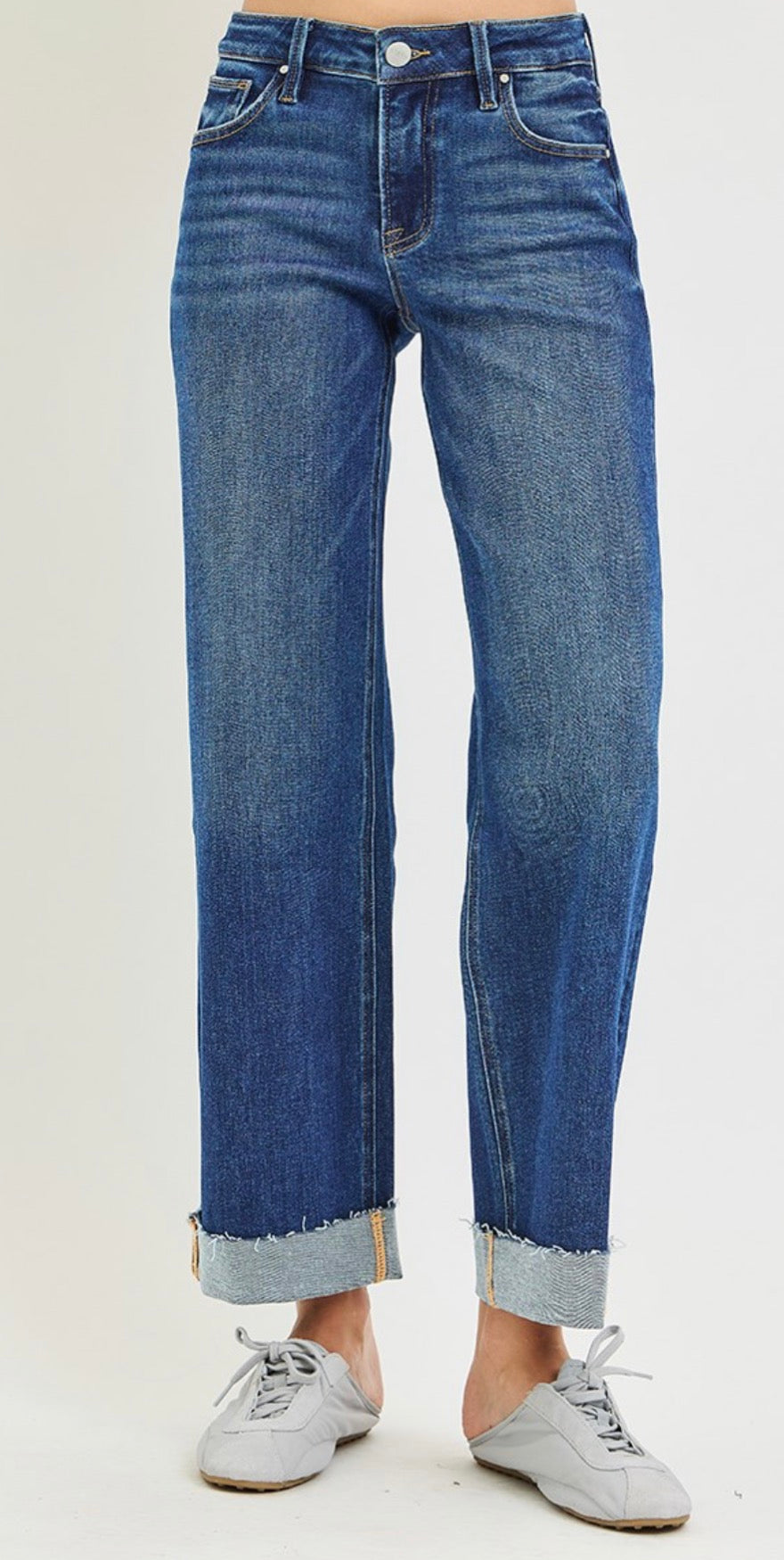 Tummy Control Raw Cuff Straight Jeans
