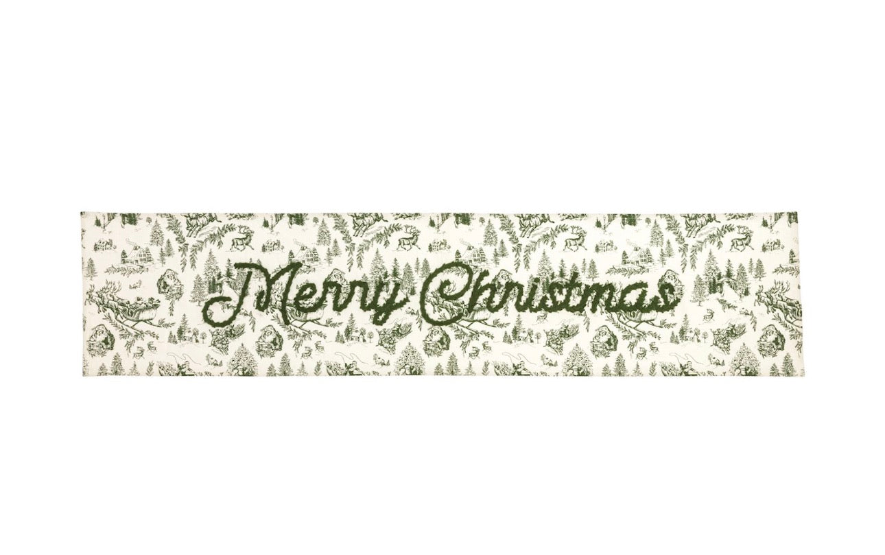 Green Toile Merry Christmas Table Runner