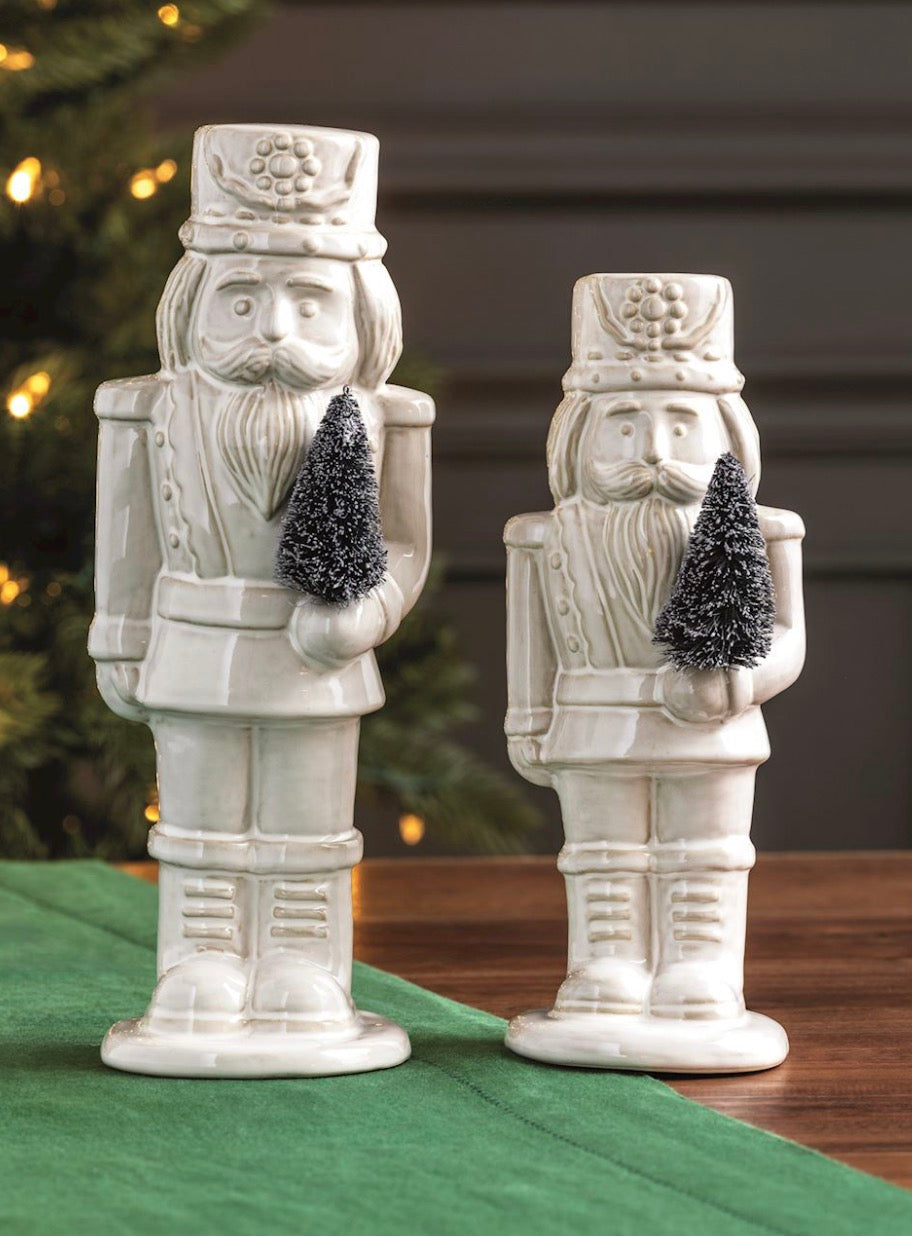 Set of 2 White Ceramic Nutcrackers