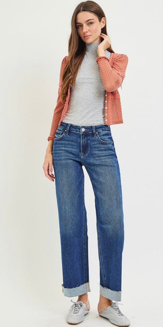Tummy Control Raw Cuff Straight Jeans