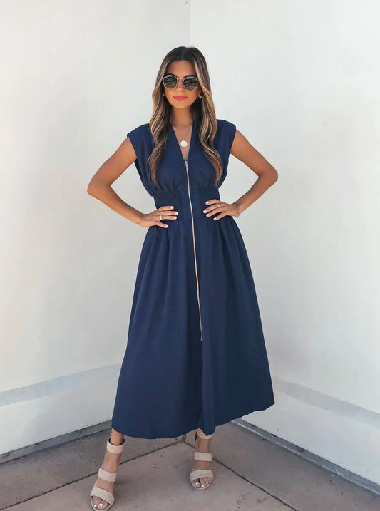 Sleeveless Denim Zipper Dress