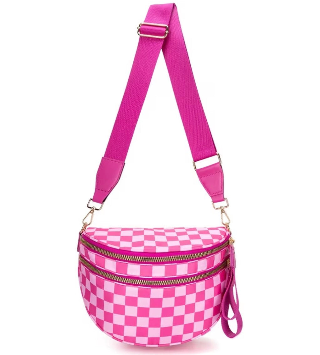 Pink Checkered Sling Bag