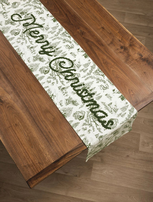 Green Toile Merry Christmas Table Runner