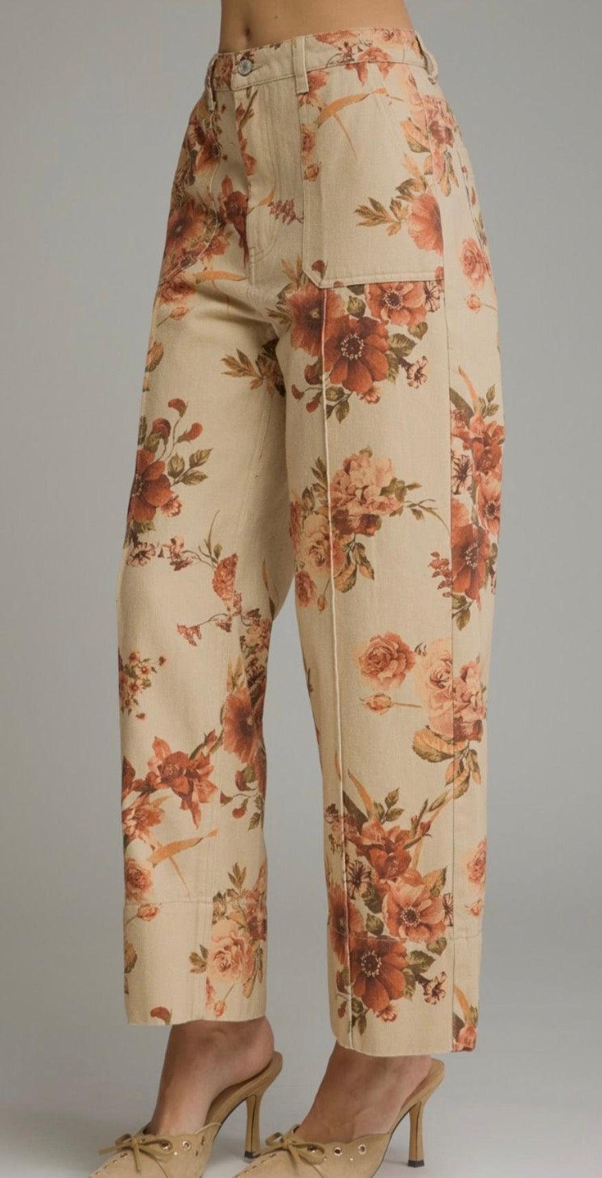 Taupe Floral Jeans