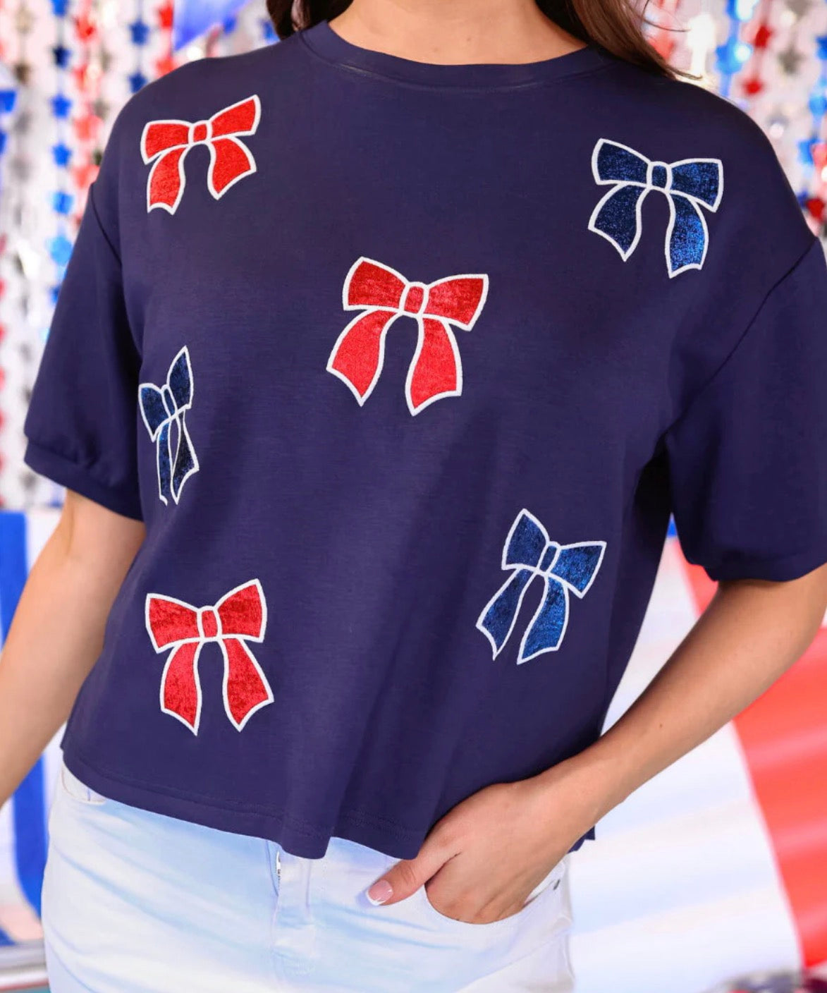 Lux Patriotic Mom Crop Tee