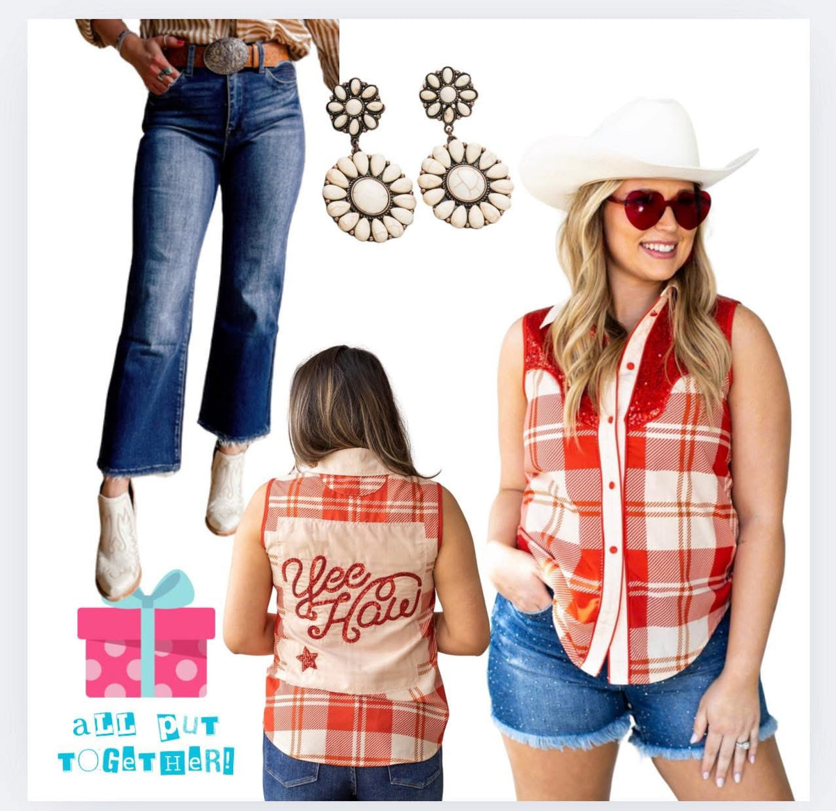 Sequin Yee Haw Sleeveless Button Down Blouse