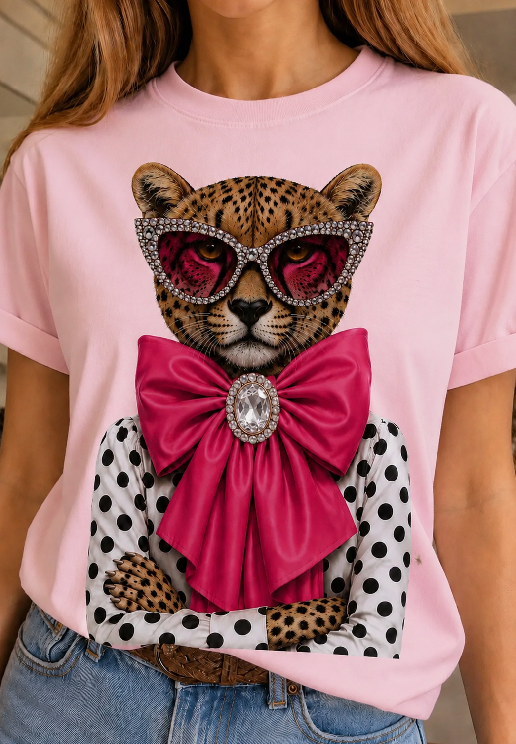 Blingy Pink Bow Tiger Tee