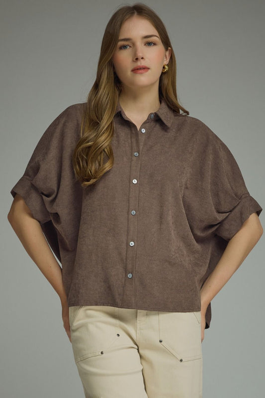 Lightweight Suede Button Up