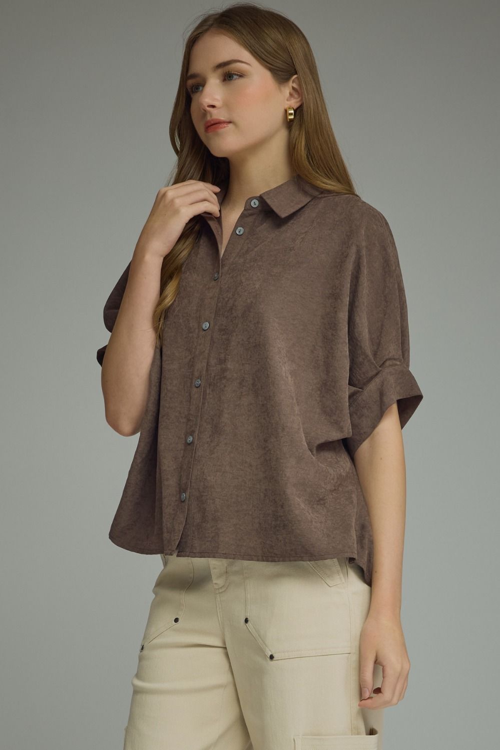 Lightweight Suede Button Up