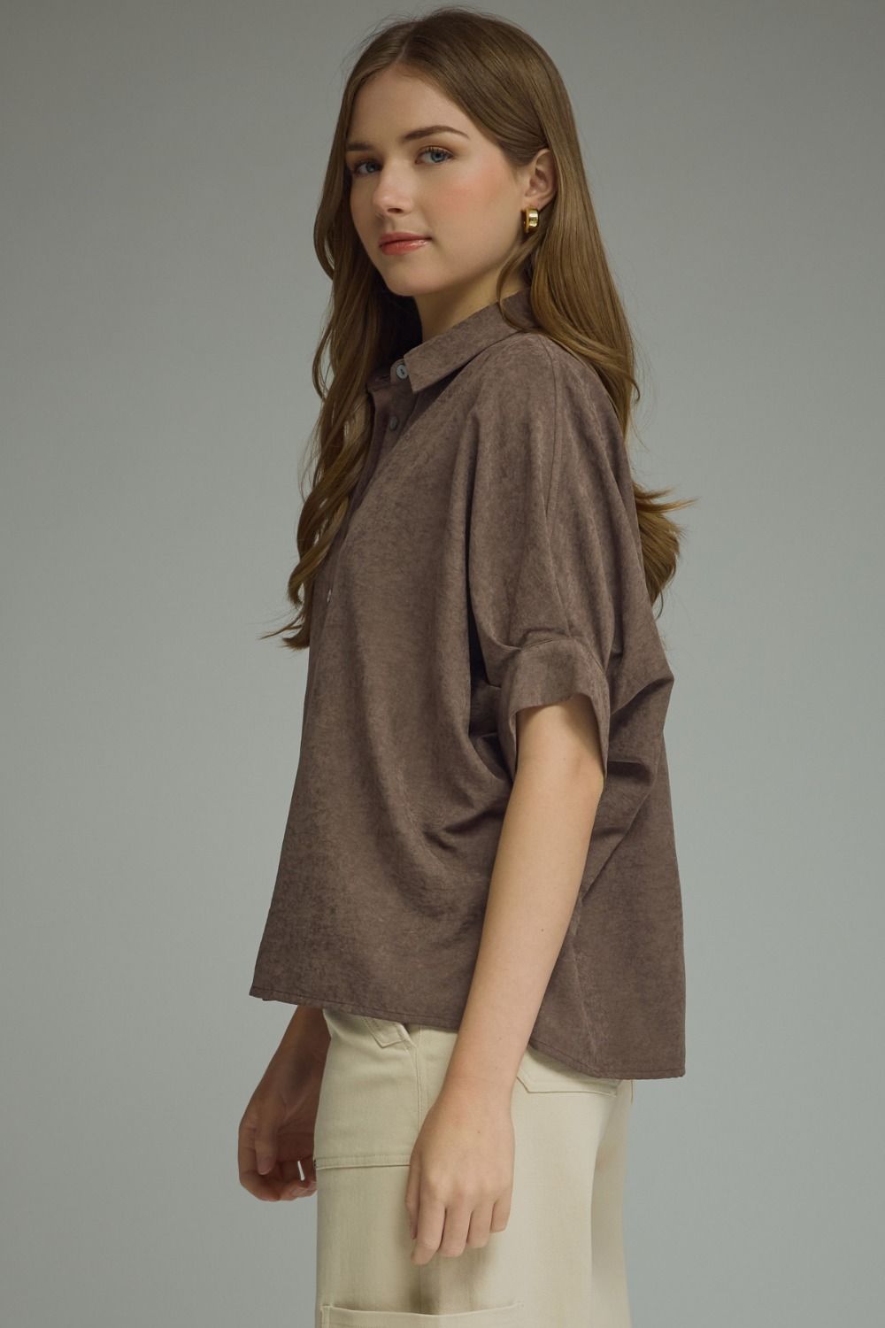 Lightweight Suede Button Up