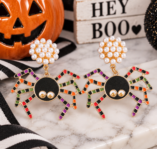 Spider Pearl Cluster Top Earrings