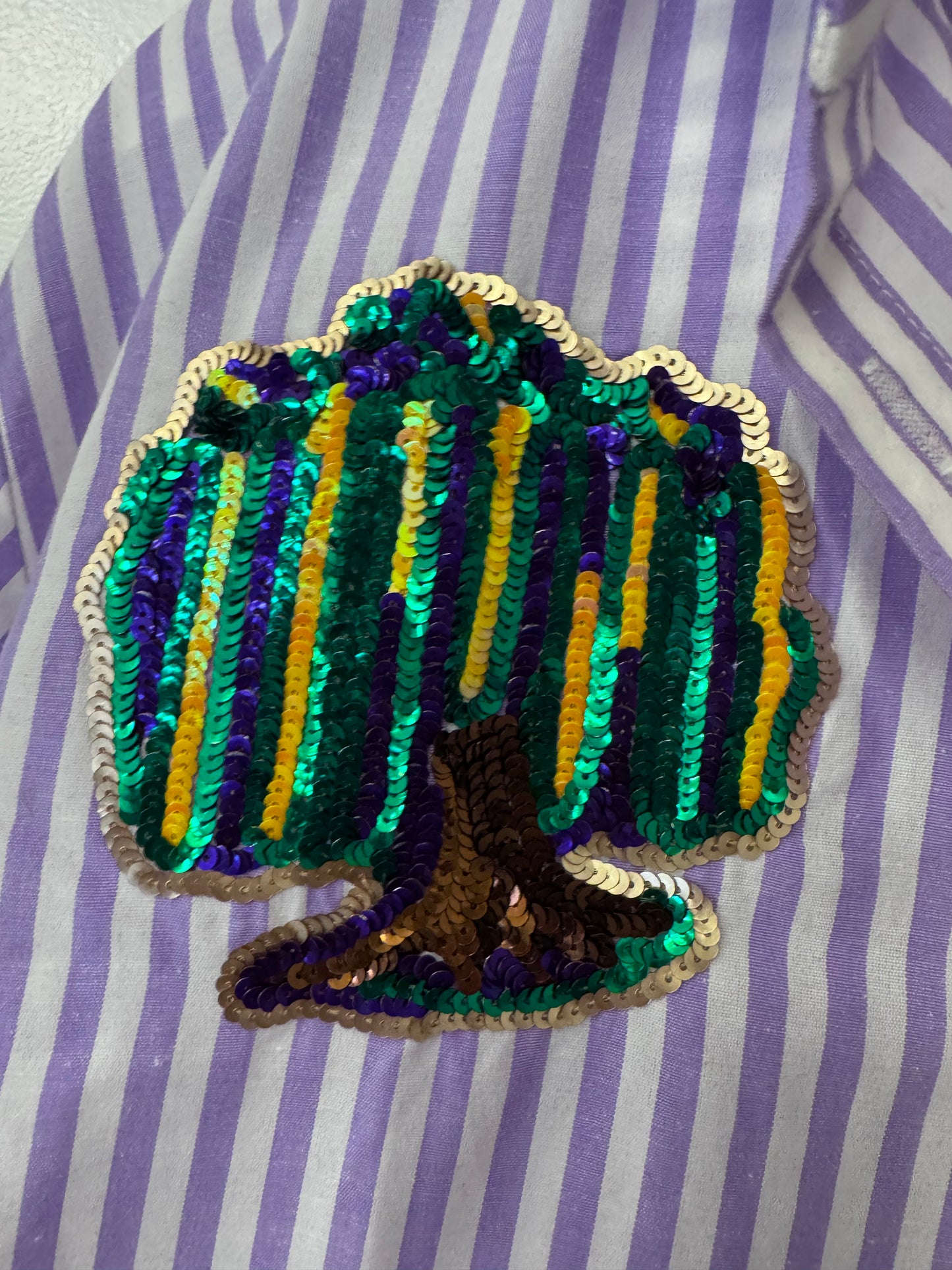 Mardi Gras Sequin Smocked Sleeve Blouse