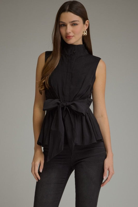 Solid Sleeveless Tie Front Top