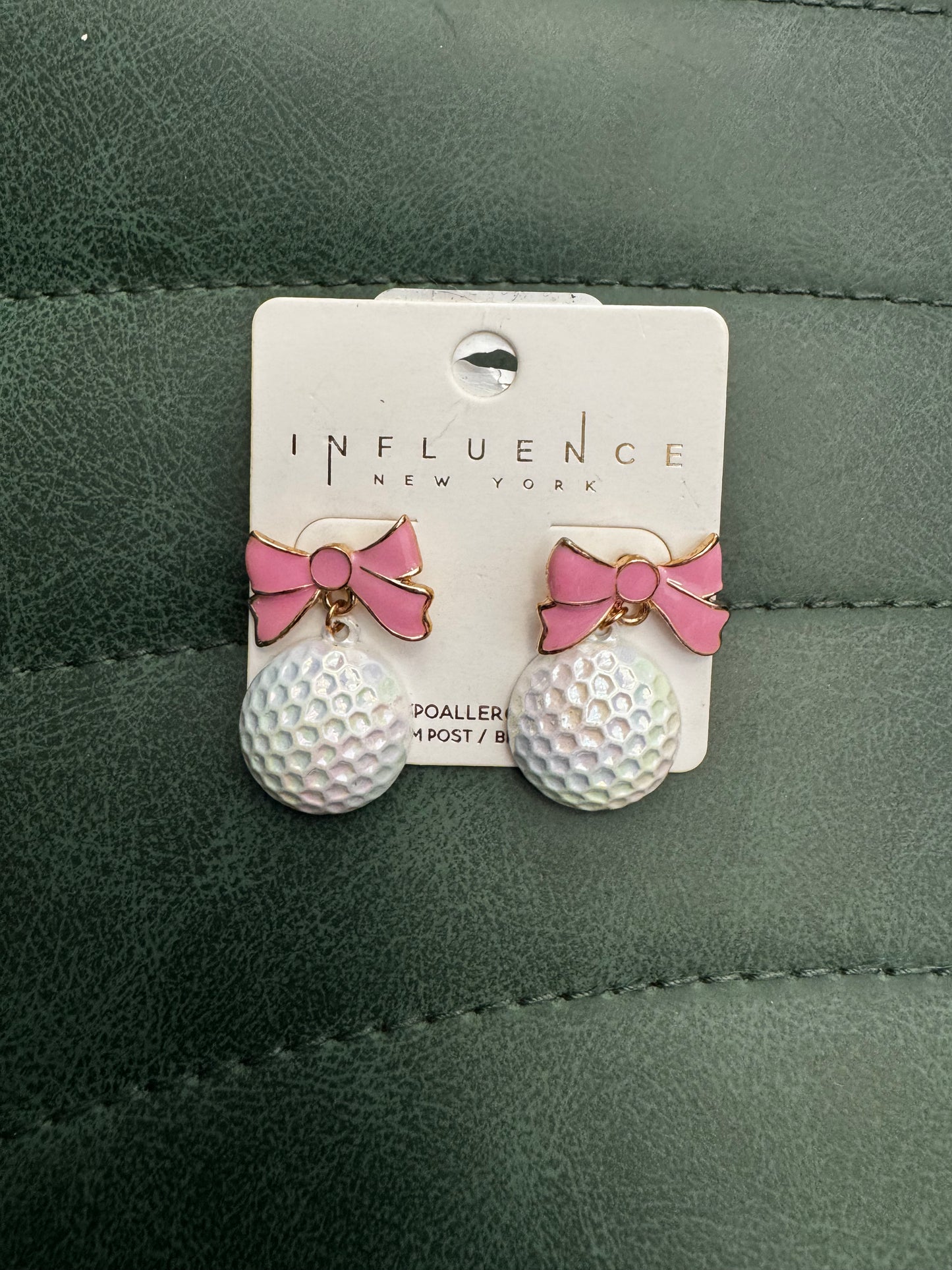 Enamel Golf Ball with Pink Bow Earrings