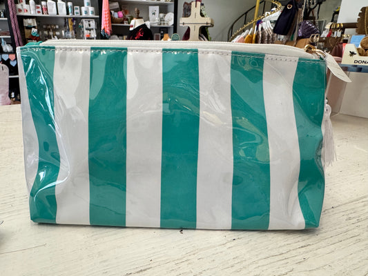 Green Striped Cosmetic & Jewelry Bag Set
