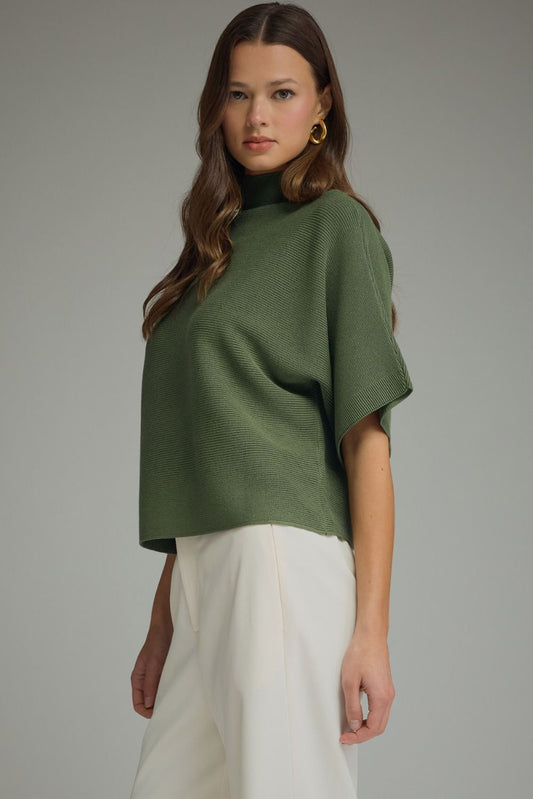 Mock Neck Short Sleeve Sweater