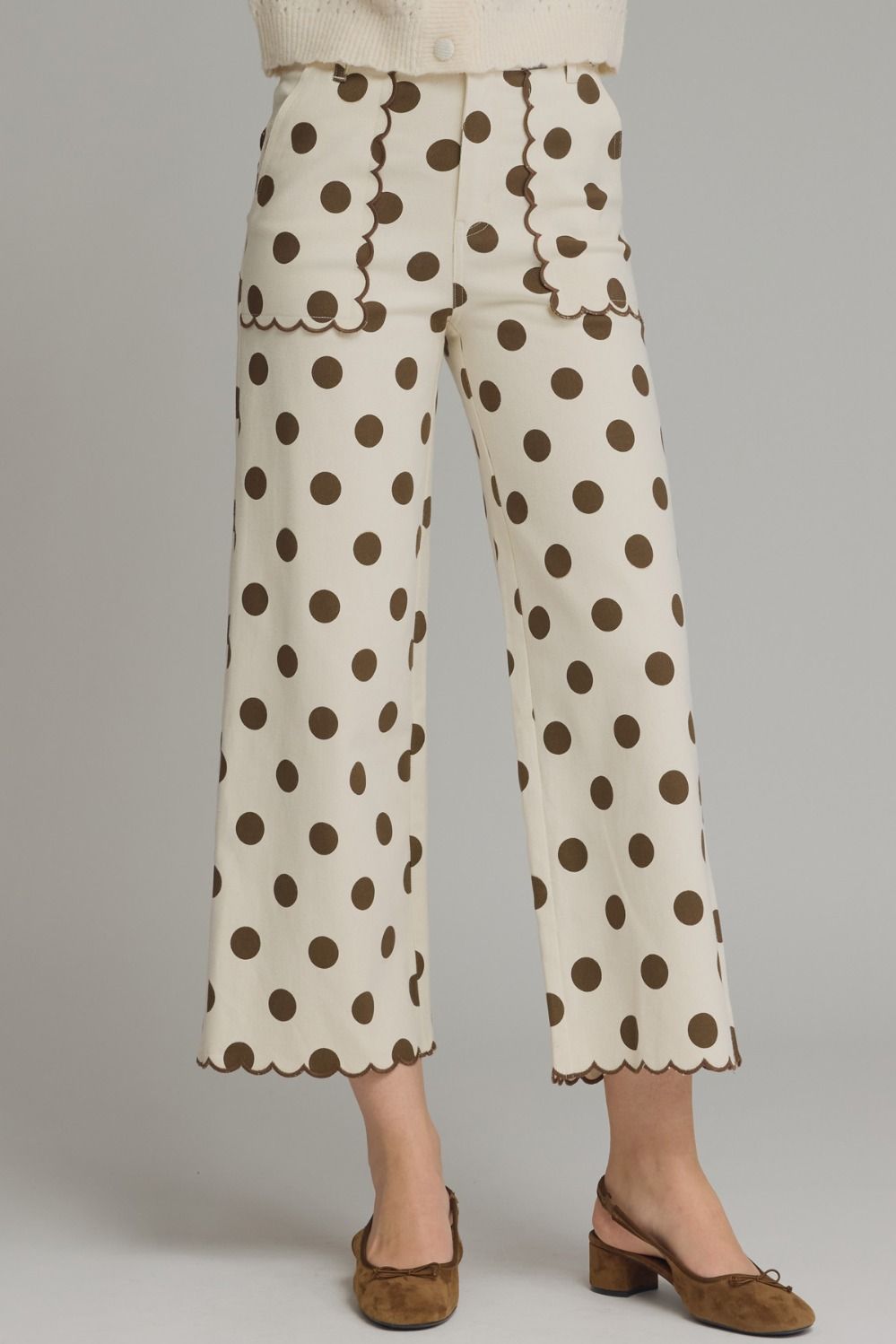 Brown Polka Dot Scallop Pants