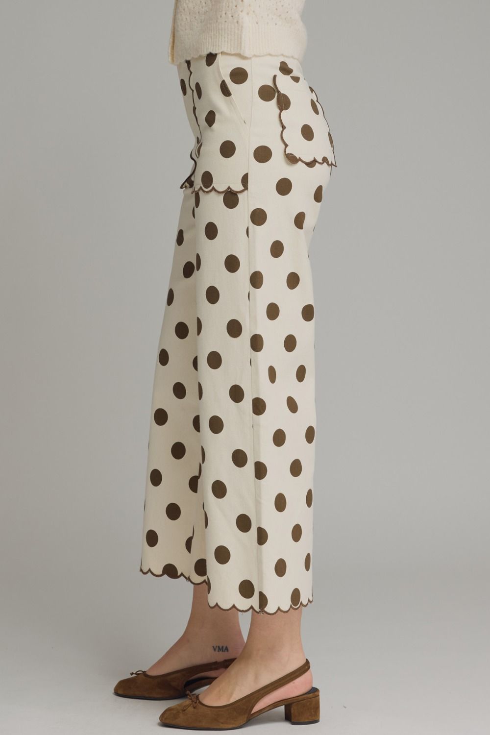 Brown Polka Dot Scallop Pants