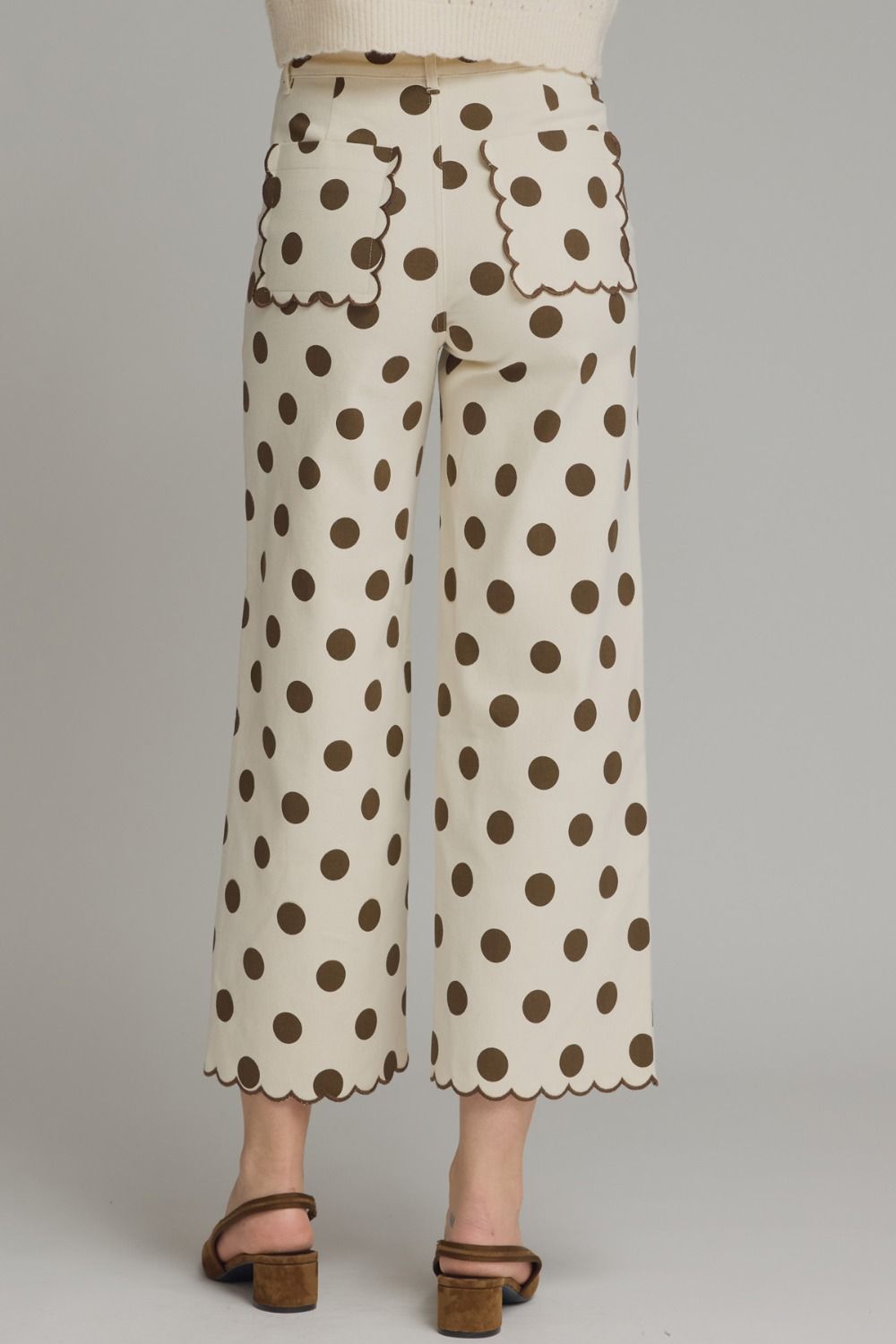 Brown Polka Dot Scallop Pants