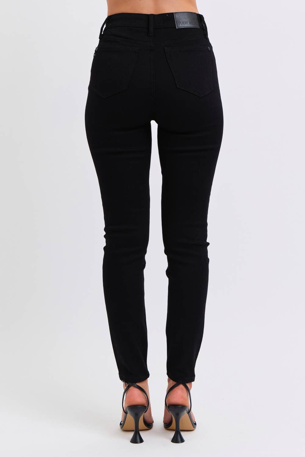 High Waisted Faux Leather & Denim Skinny Jeans