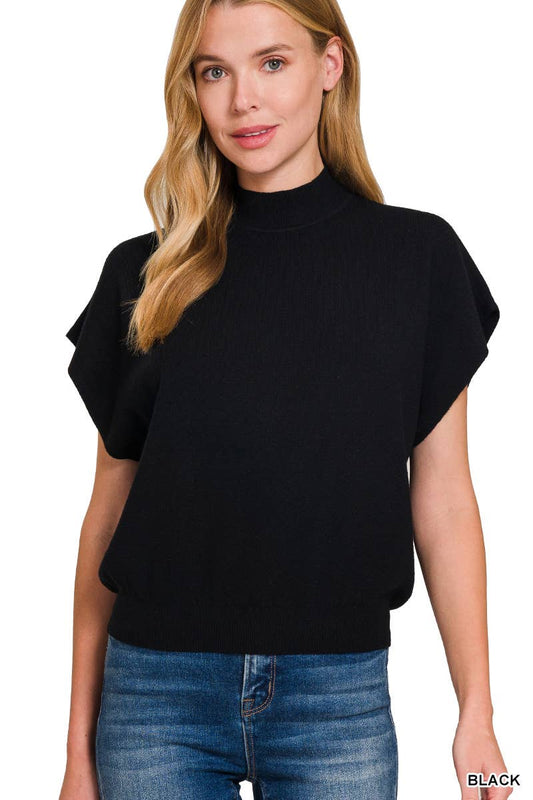 Mock Neck Short Dolman Sleeve Sweater