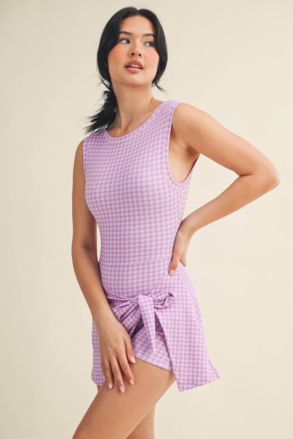 Gingham Front Wrap Tie Dress