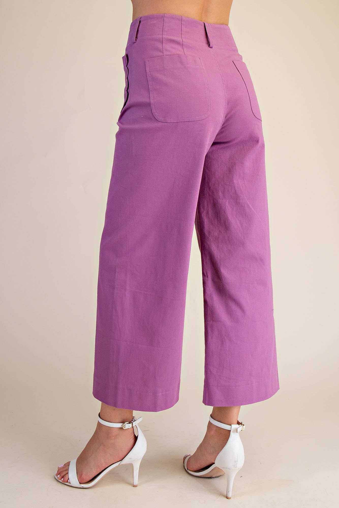 Colette Cropped Wide-Leg Scallop Pocket Detail Pants