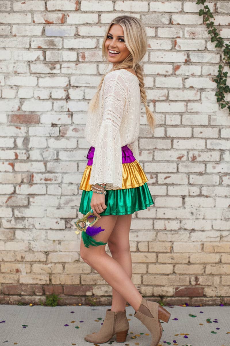 Mardi Gras Foil Tiered Skort