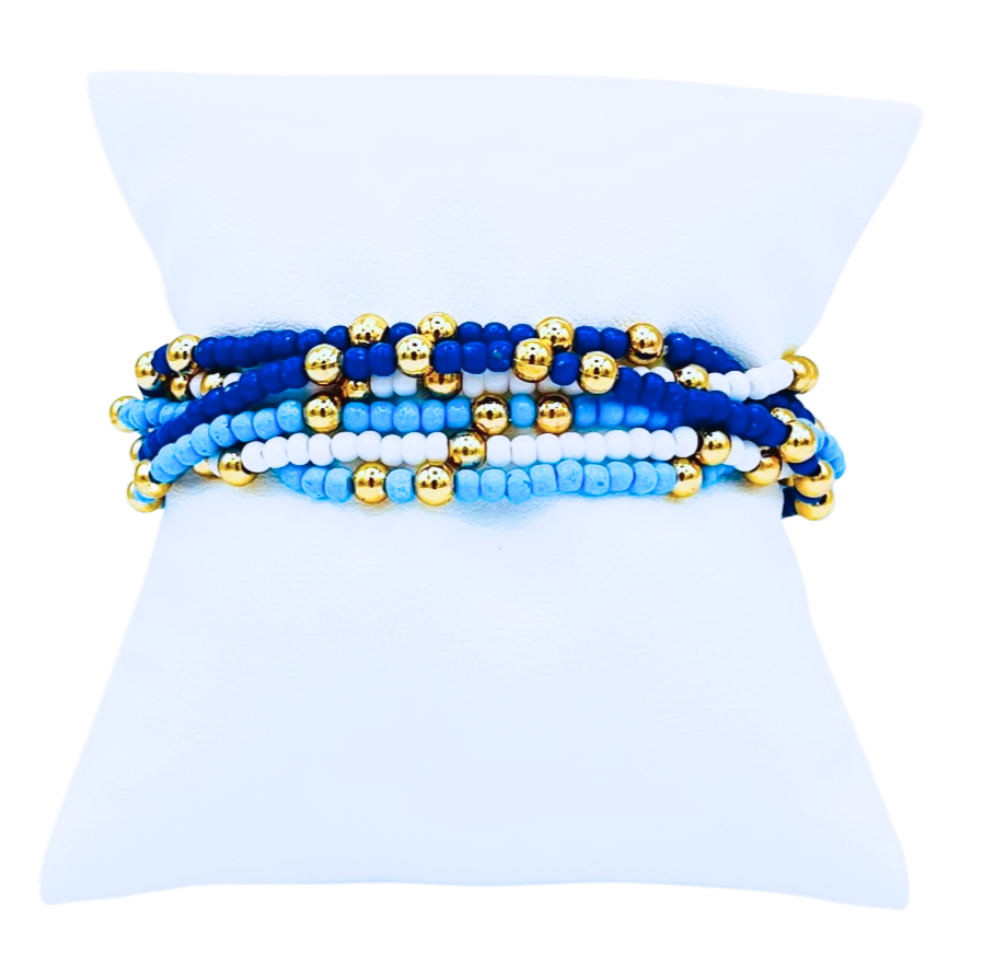 Alpha Delta Pi Colors Stack: Set of 6 Beaded Stretch Bracelets.