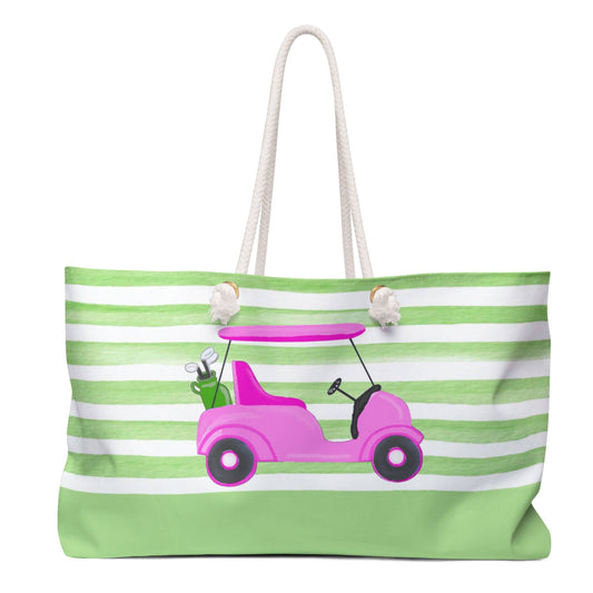 Pink Golf Cart Weekender Tote Bag