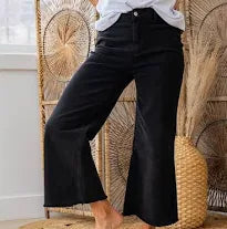 FRAYED CUTOFF HEM STRAIGHT WIDE - Black