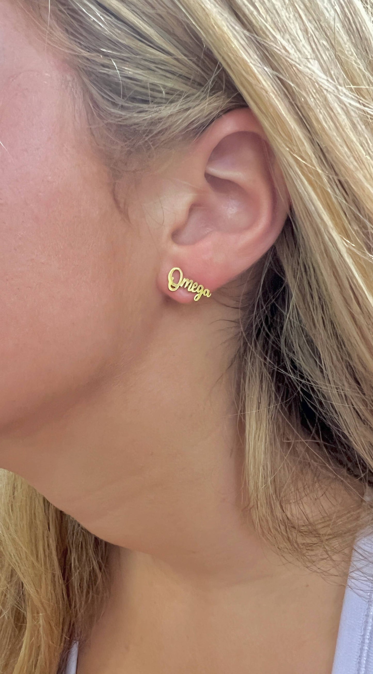 Chi Omega Sorority Gold Stud Earrings.