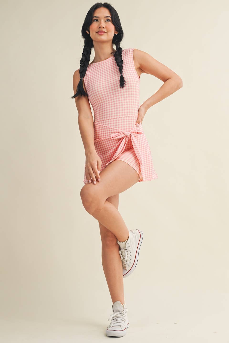 Gingham Front Wrap Tie Dress