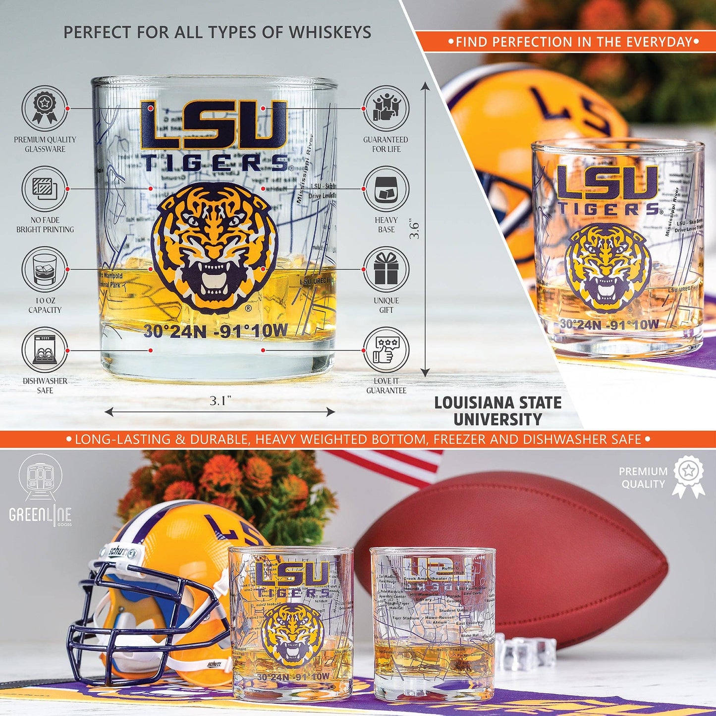 LSU Whiskey Glass Set (2 Low Ball)