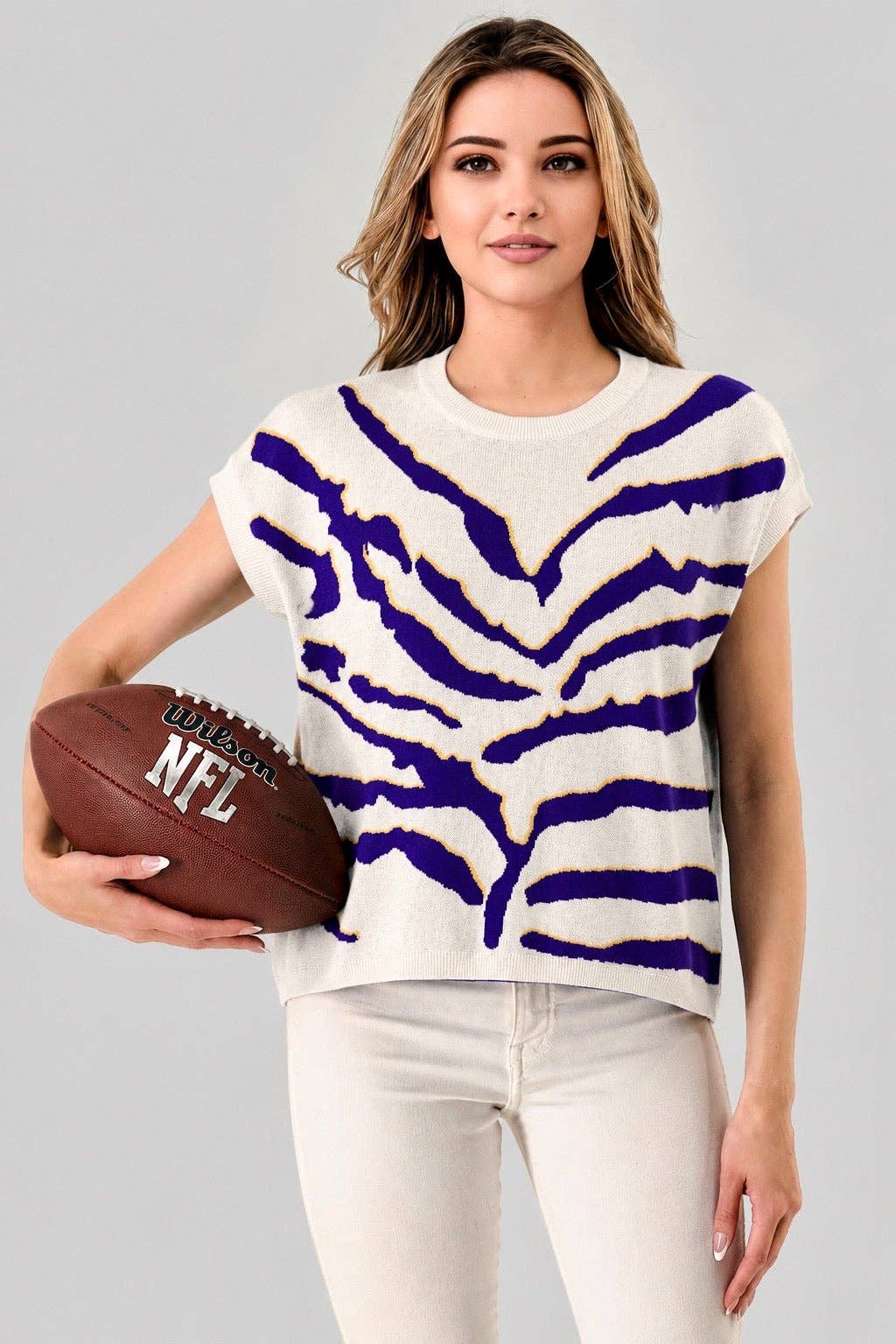 Purple Gold Tiger Game Day Print Knit Vest Top 