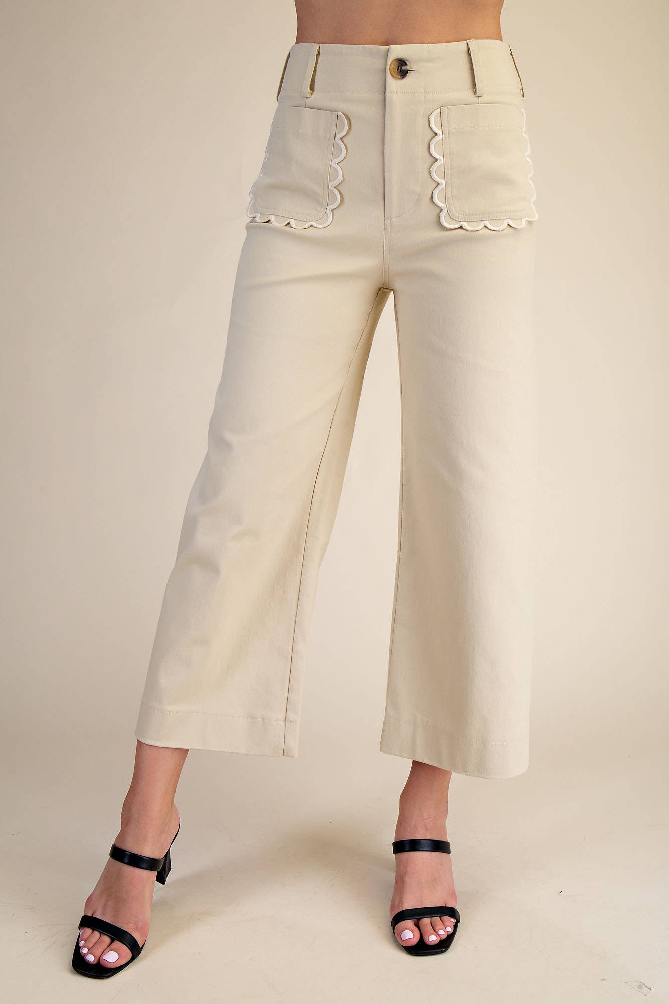 Colette Cropped Wide-Leg Scallop Pocket Detail Pants