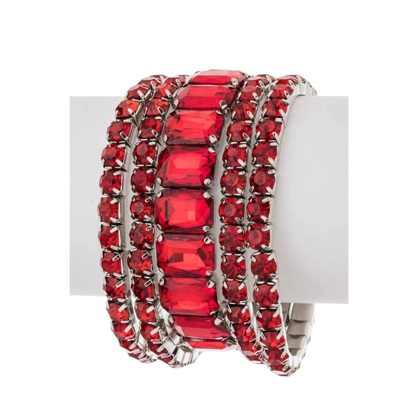 Red Mix Stone Stretch Bracelet Set