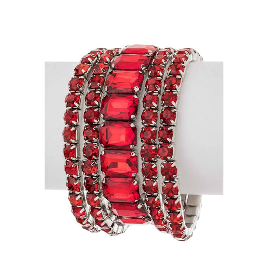 Red Mix Stone Stretch Bracelet Set