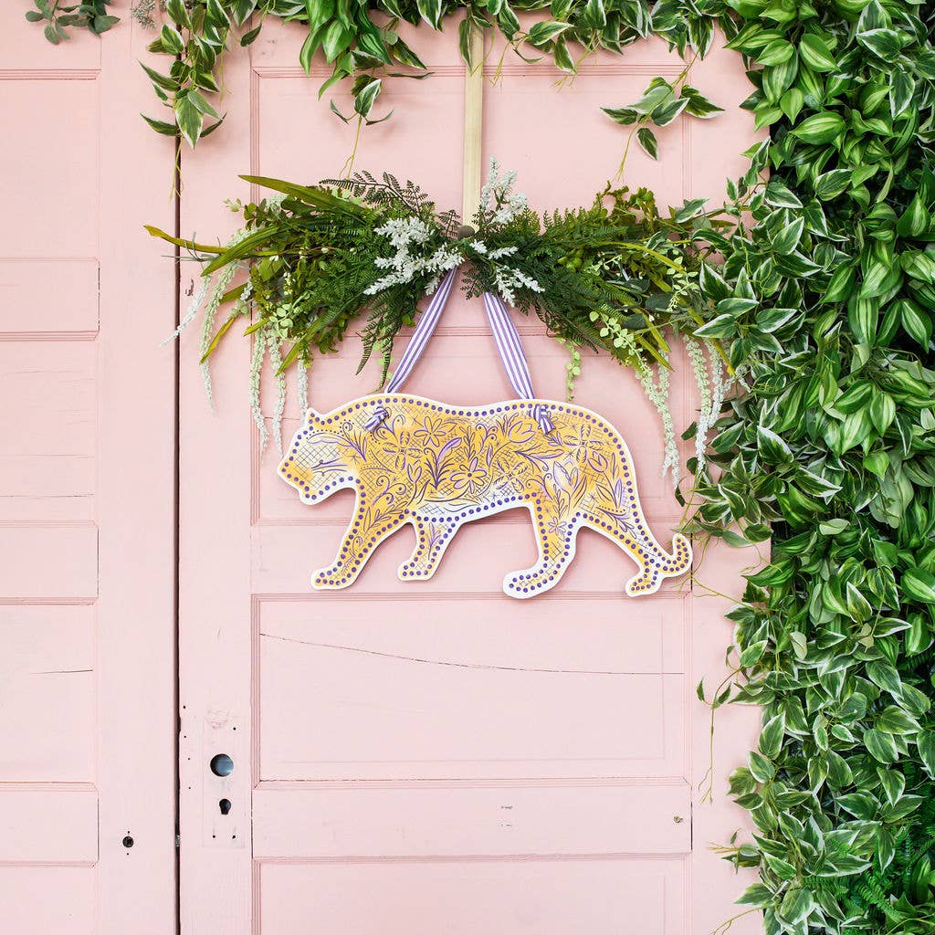 Chinoiserie Purple and Gold Tiger Door Hanger