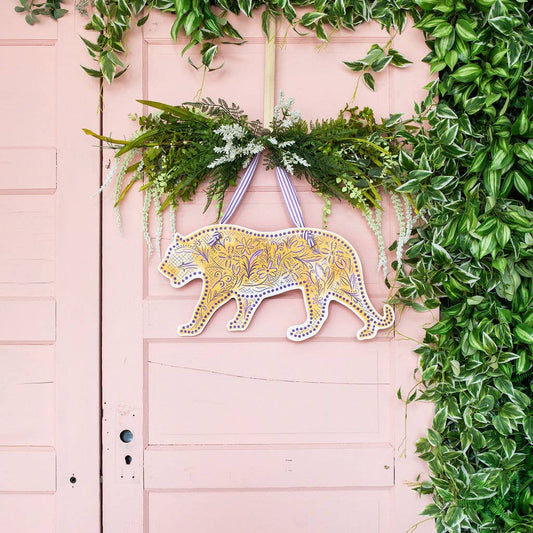 Chinoiserie Purple and Gold Tiger Door Hanger