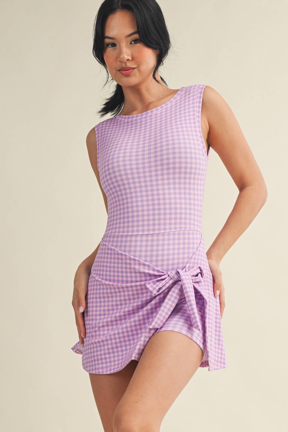Gingham Front Wrap Tie Dress